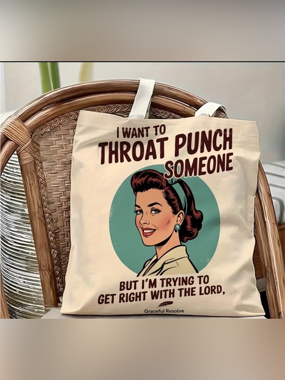 Funny Graphic Canvas Tote Bag Sassy Quote Shoulder Bag NIP